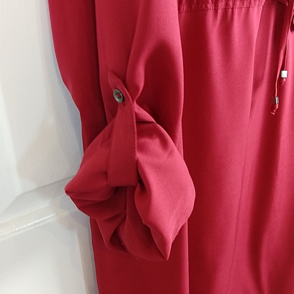 Red LS Drawstring Shirttail Adj. Sleeve Dress - Picture 9 of 12
